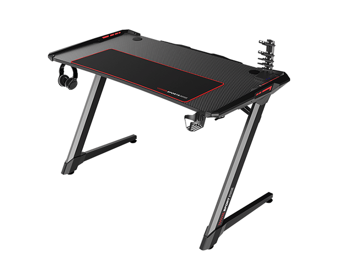 Custom Z Shaped Computer Gaming Desk PC Gaming Table with Headphone Hooks & Cup Holder
