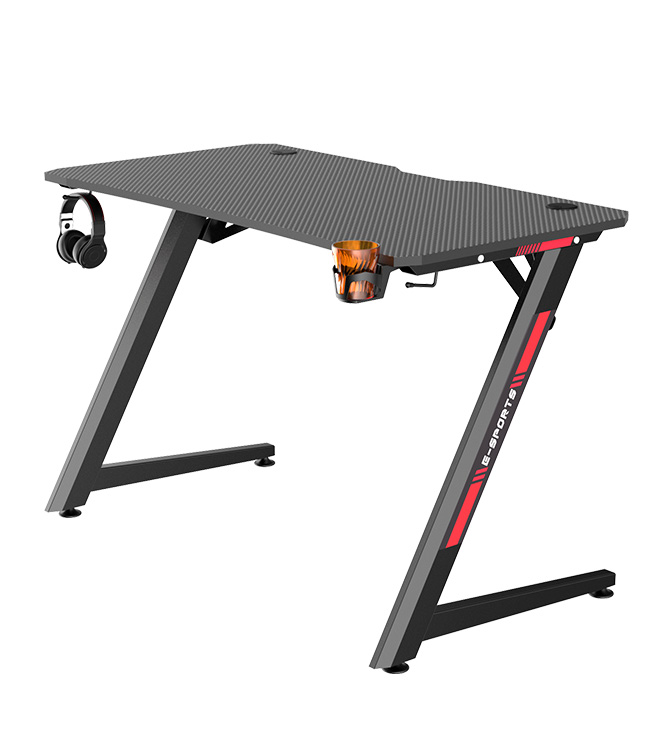 Racing Style Computer Desk with Free Mouse Pad & USB Gaming Handle Rack, Z-Shaped Profession Gamer Game Station with Cup Holder 