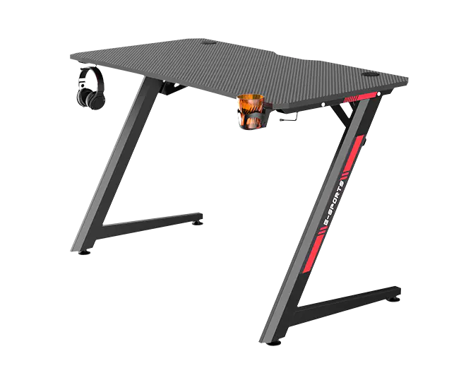 Racing Style Computer Desk with Free Mouse Pad & USB Gaming Handle Rack, Z-Shaped Profession Gamer Game Station with Cup Holder 