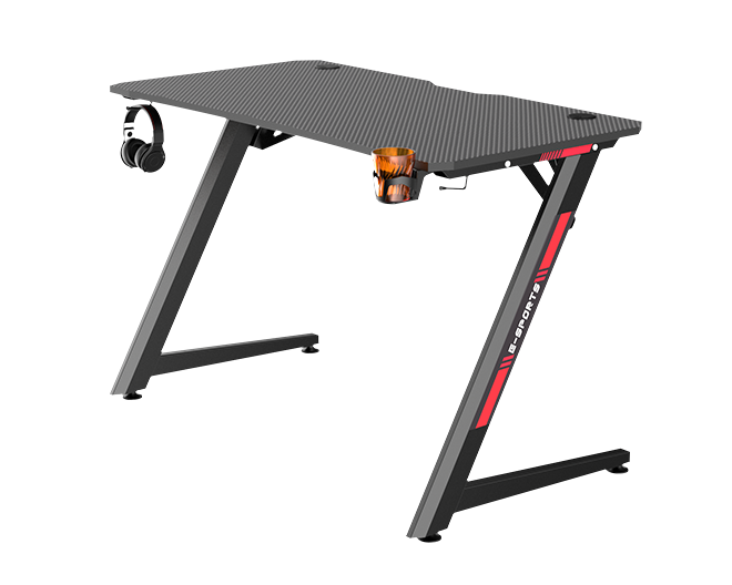 Racing Style Computer Desk with Free Mouse Pad & USB Gaming Handle Rack, Z-Shaped Profession Gamer Game Station with Cup Holder 
