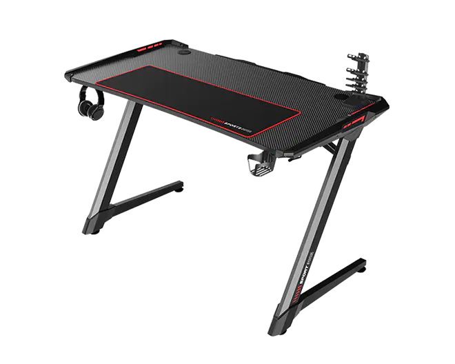 Custom Z Shaped Computer Gaming Desk PC Gaming Table with Headphone Hooks & Cup Holder