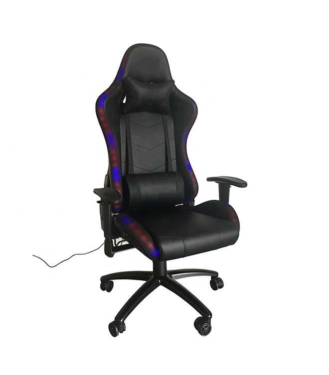 Gaming Chair with Bluetooth Speakers PU Leather LED Lights Adjustable Recliner with Footrest Headrest and Lumbar Pillow  HJ032