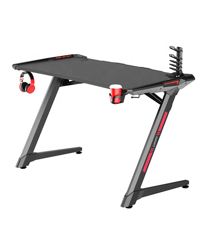 Z-Shaped Computer Desk Racing Style Office Table Gamer PC Workstation with Handle Rack, Cup Holder and Headphone Hook  HJ004