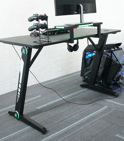 Amazon Basics Z-Shaped Gaming Computer Desk with RGB Lights, Handle Rack, Cup Holder and Headphone Hook  HJ008