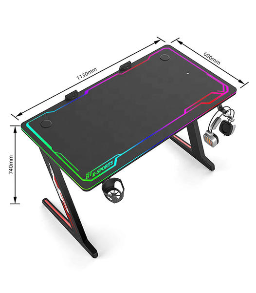 Custom Z-Shaped PC Gaming Table Computer Desk with Headset Hanger, Cup Holder and Socket Box  HJ011