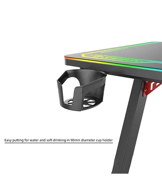 Custom Z-Shaped PC Gaming Table Computer Desk with Headset Hanger, Cup Holder and Socket Box  HJ011