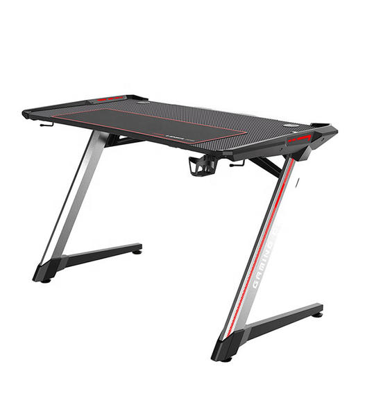 Amazon Hot Selling Z-Shaped Gaming Table Computer Desk with RGB Lights, Headphone Hanger and Cup Holder  HJ015