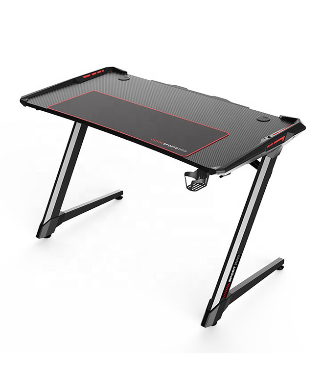 Amazon Basics Z-Shaped Computer Gaming Table with RGB Lights, Headphone Hanger and Cup Holder  HJ016