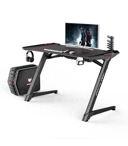Amazon Basics Z-Shaped Computer Gaming Table with RGB Lights, Headphone Hanger and Cup Holder  HJ016