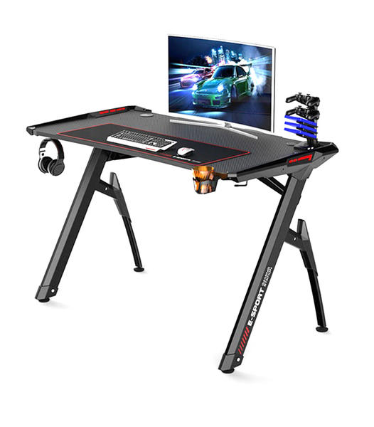  Custom Ergonomic Computer Gaming Table with RGB Lights, Headphone Hanger and Cup Holder  HJ017